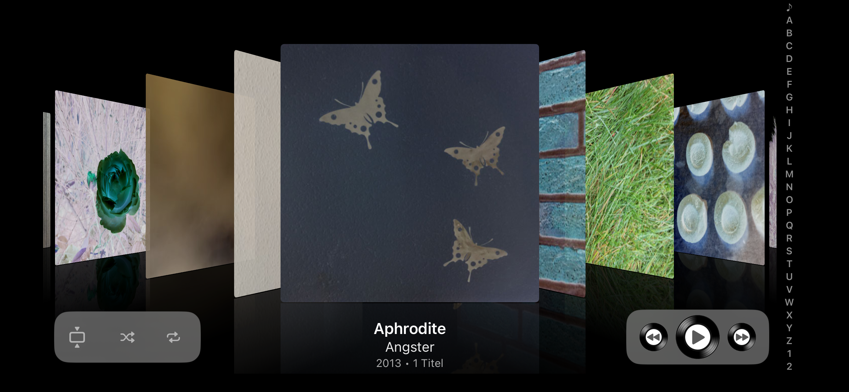Cover Flow: dreidimensionale Albumcover-Ansicht im Quermodus