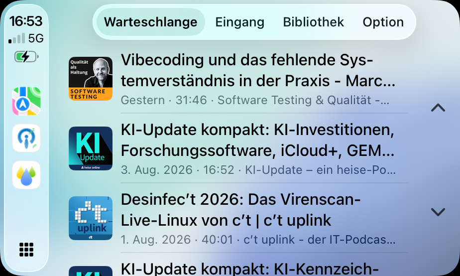 CarPlay-Warteschlange in zzz Podcasts